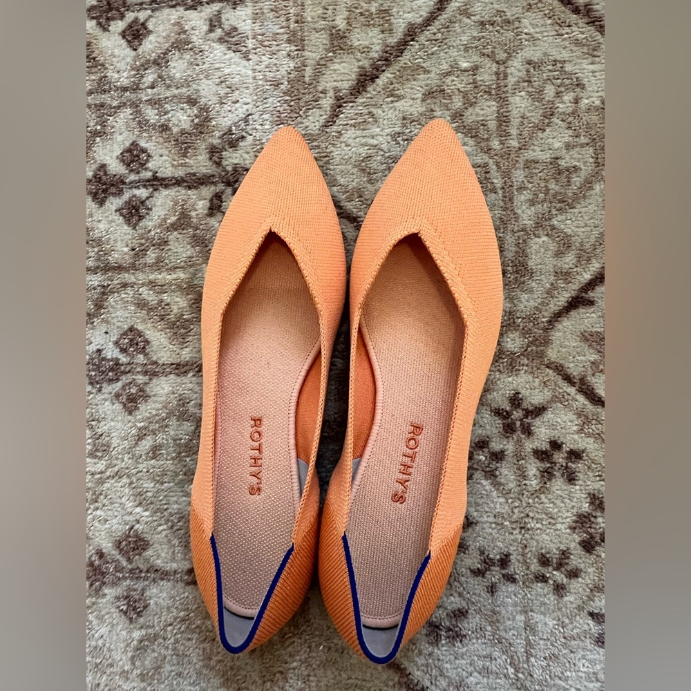 NWOT/Rothy's Women’s Pointed Toe Flats Tangerine Orange Washable Fabric - Picture 12 of 12
